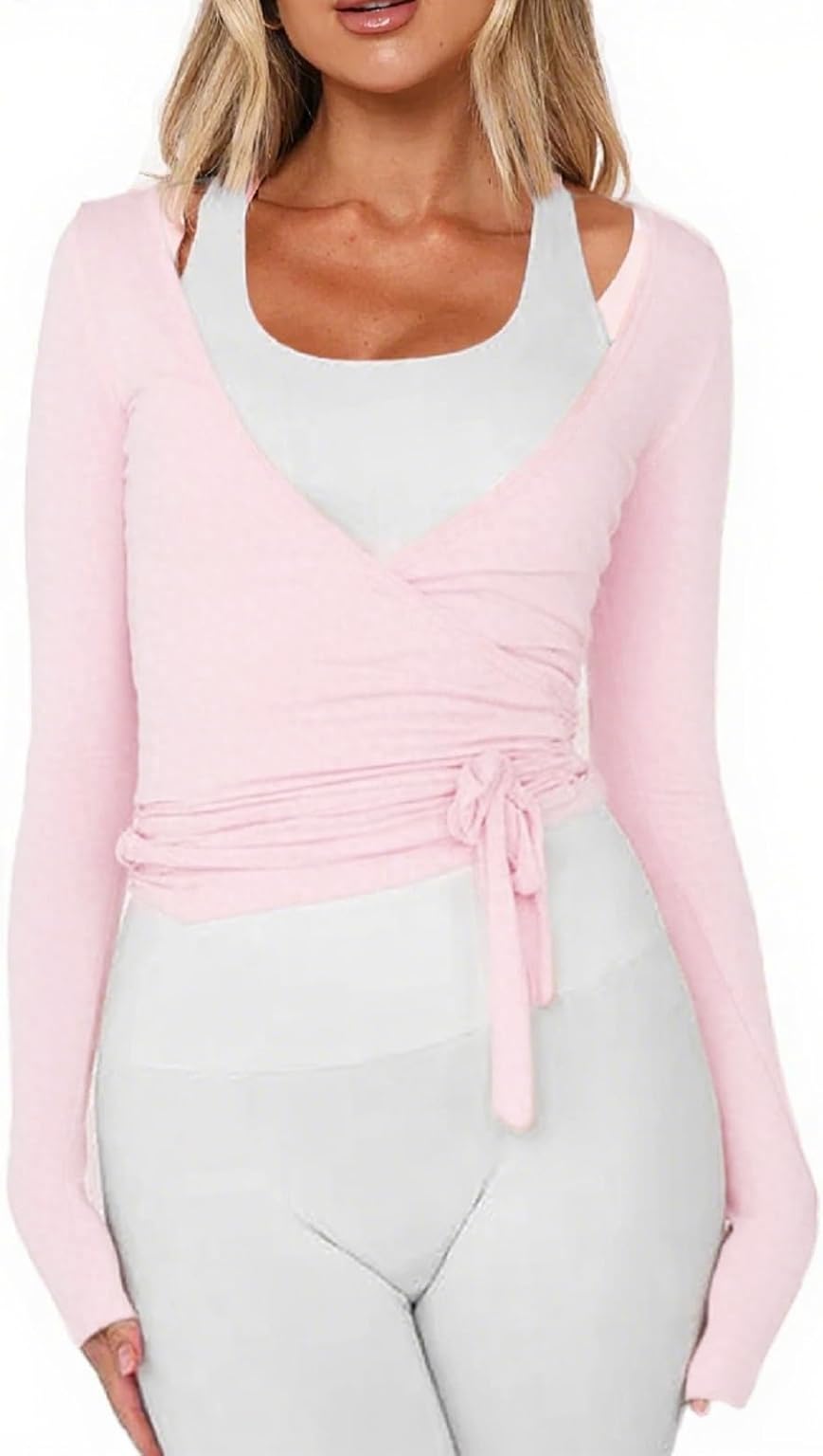 Tie Top SLeeve Workout Coquette Blouses Regular Pink